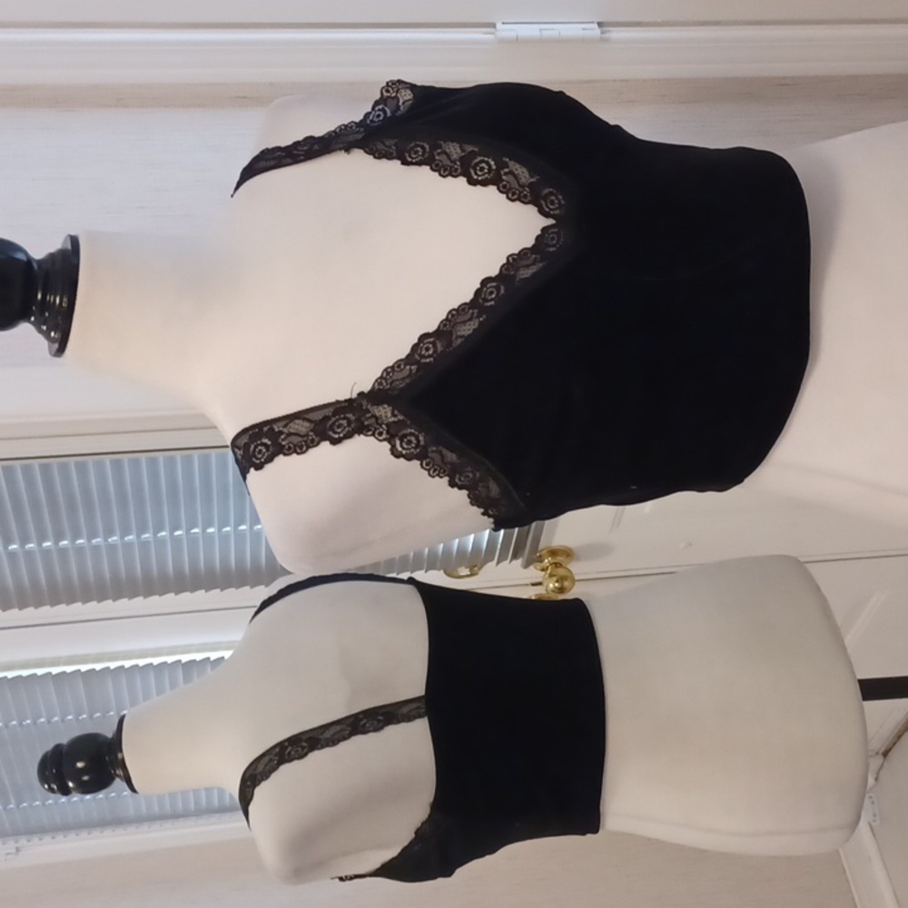 4/$60 Black Lacy Velour Tank Top -  Size Small